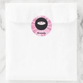 Personalisiertes Ninja Pig in Pink Runder Aufkleber (Tasche)