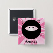 Personalisiertes Ninja-Schwein in Rosa Button (Vorne & Hinten)