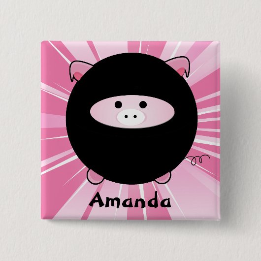 Personalisiertes Ninja-Schwein in Rosa Button (Vorderseite)