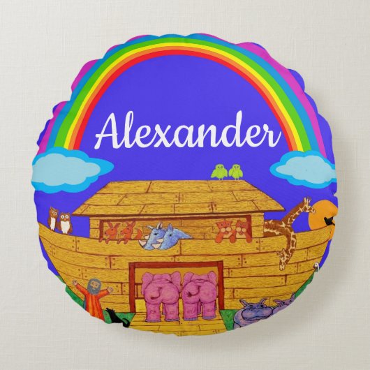 Personalisiertes Noah's Ark Kinderzimmer/ Kinderki Rundes Kissen (Vorderseite)