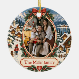 Personalisiertes nordisches Weihnachtsfamilienfoto Keramik Ornament