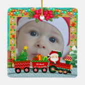 Personalisiertes North Pole Express Foto Weihnacht Keramikornament (Rückseite)