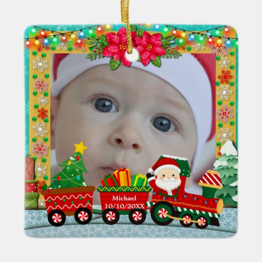 Personalisiertes North Pole Express Foto Weihnacht Keramikornament (Vorderseite)