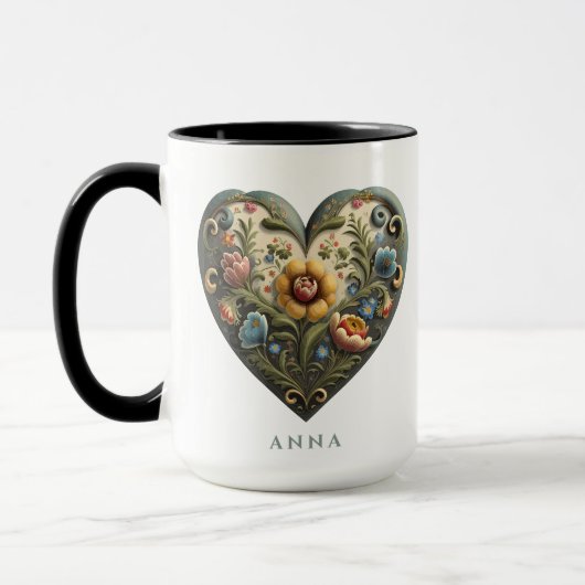 Personalisiertes Norwegisches Rosmarin Kunst Herz Tasse (Links)