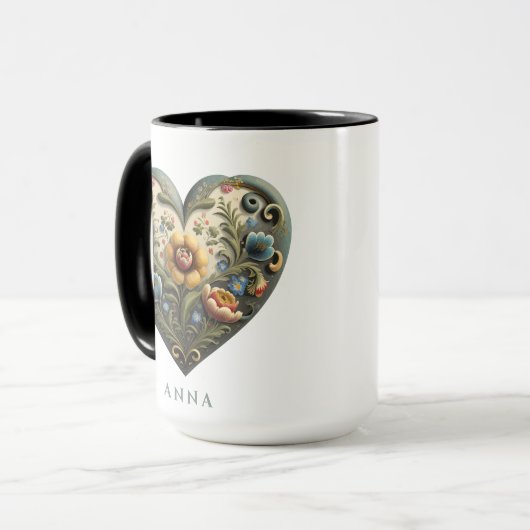 Personalisiertes Norwegisches Rosmarin Kunst Herz Tasse (Vorderseite Links)