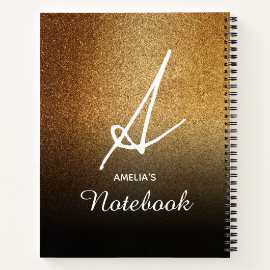 Personalisiertes Notebook aus Gold Glitzer Notizblock (Rückseite)