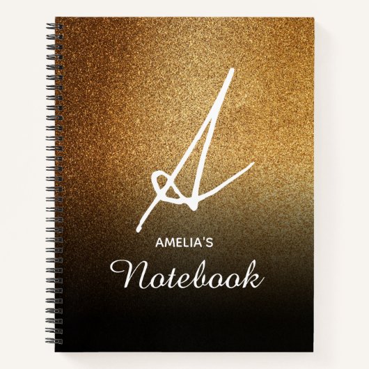 Personalisiertes Notebook aus Gold Glitzer Notizblock (Vorderseite)