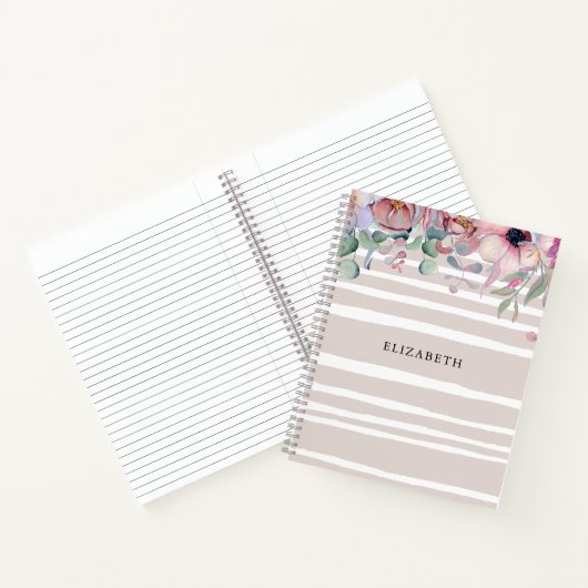Personalisiertes Notebook mit Blumen und Streifen Notizblock (Innenseite)