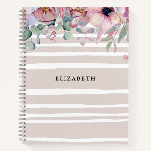 Personalisiertes Notebook mit Blumen und Streifen Notizblock (Vorderseite)