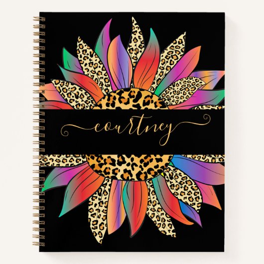 Personalisiertes Notebook mit Regenbogen- und Leop Notizblock (Vorderseite)
