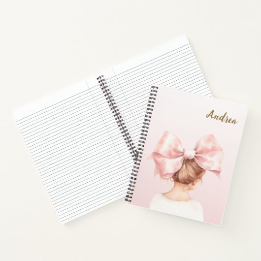 Personalisiertes Notebook mit rosa Bow Girl | Prep Notizblock (Innenseite)