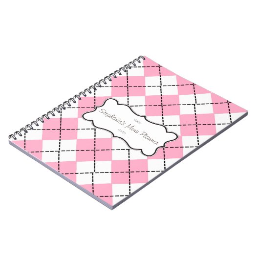 Personalisiertes Notebook mit rosa und schwarzer R Notizblock (Linke Seite)