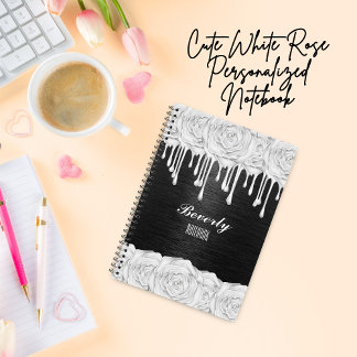 Personalisiertes Notebook mit weißer Rose Notizblock