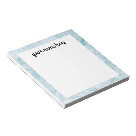 Personalisiertes Notepad aus blauem Marmor Notizblock (angewinkelt)