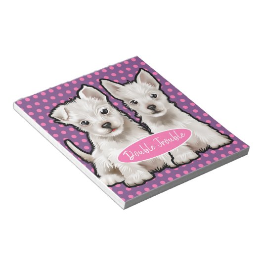 Personalisiertes Notepad Doppeltrouble Pups-Design Notizblock (angewinkelt)