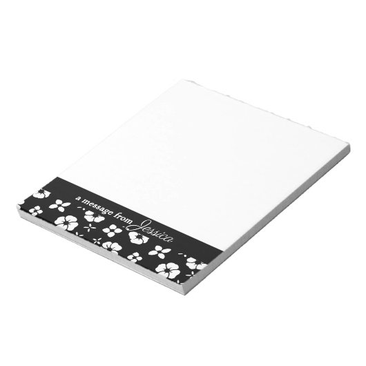 Personalisiertes Notepad mit schwarzer Blume Notizblock (Rotiert)