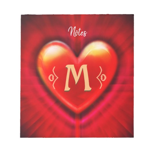 Personalisiertes Notepad Monogram-Herzdesign Notizblock (Vorderseite)