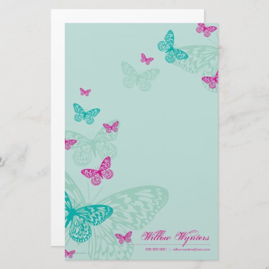 PERSONALISIERTES NOTEPAPIER: Schmetterlinge 5P Briefpapier (Vorne/Hinten)