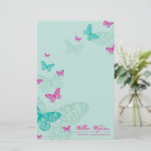 PERSONALISIERTES NOTEPAPIER: Schmetterlinge 5P Briefpapier (Stehend Vorderseite)