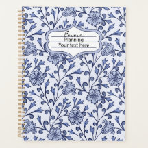 Personalisiertes Notizbuch mit blauen Blumenmuster