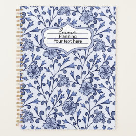Personalisiertes Notizbuch mit blauen Blumenmuster Planer