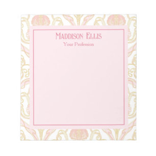Personalisiertes Notizbuch mit pinker Art Nouveau  Notizblock