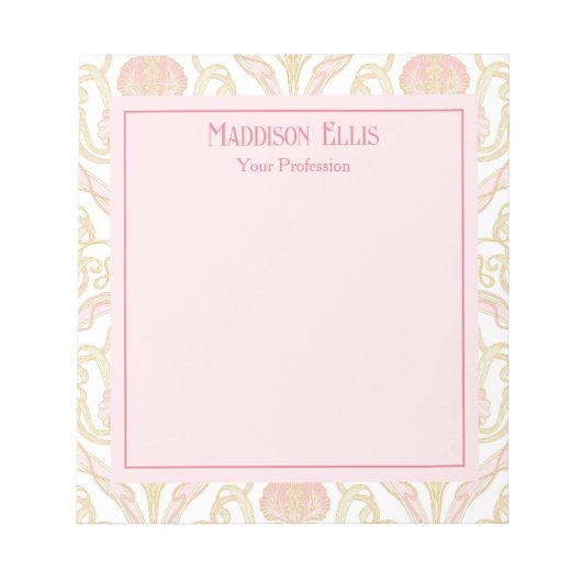 Personalisiertes Notizbuch mit pinker Art Nouveau Notizblock (Vorderseite)