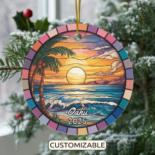 Personalisiertes Oahu-Ornament, Hawaii Keramik Ornament