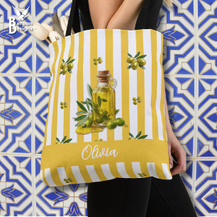 Personalisiertes Olivenöl mit gelben Streifen Tasche