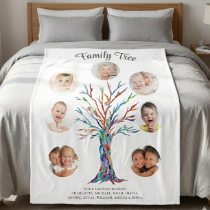 Personalisiertes Oma-Foto Familienstammbaum Andenk Fleecedecke
