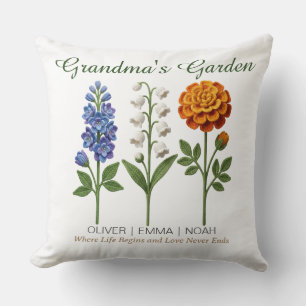 Personalisiertes Oma-Geschenk Häkel-Geburtsblumen Kissen