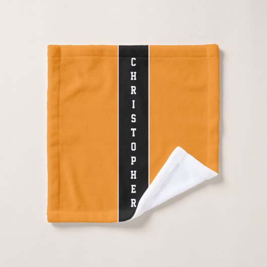 Personalisiertes Orange Black Strip Badetuch Set (Waschlappen)