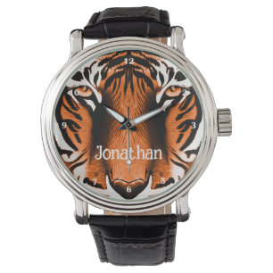 Personalisiertes Orange der Tigerkatze Armbanduhr
