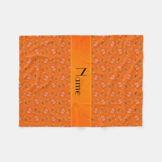 Personalisiertes orange Hockeynamensmuster Fleecedecke (Vorderseite (Horizontal))
