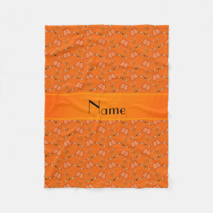 Personalisiertes orange Hockeynamensmuster Fleecedecke