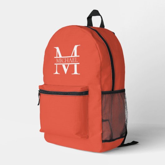 Personalisiertes Orange Monogramm und Name Bedruckter Rucksack (Rückseitige Ecke Rechts)