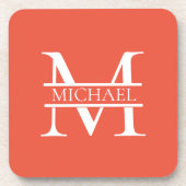 Personalisiertes Orange Monogramm und Name Getränkeuntersetzer (Vorderseite)