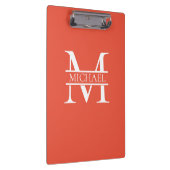 Personalisiertes Orange Monogramm und Name Klemmbrett (Rechts)