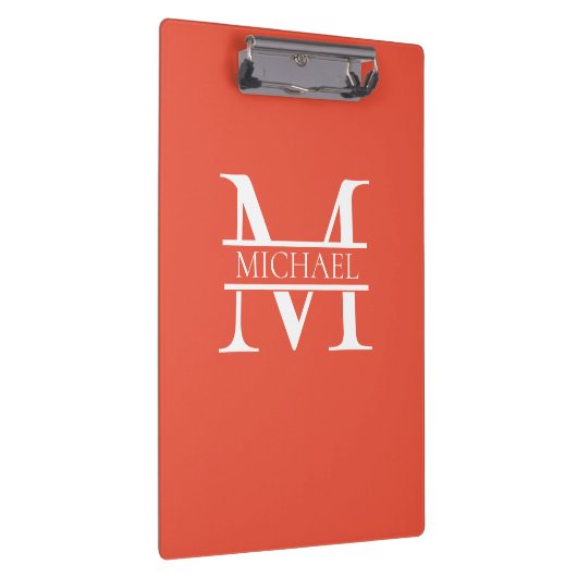Personalisiertes Orange Monogramm und Name Klemmbrett (Rechts)