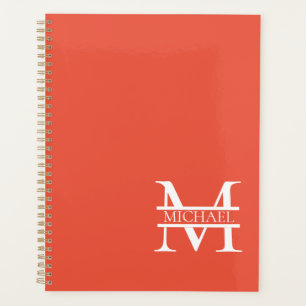 Personalisiertes Orange Monogramm und Name Planer