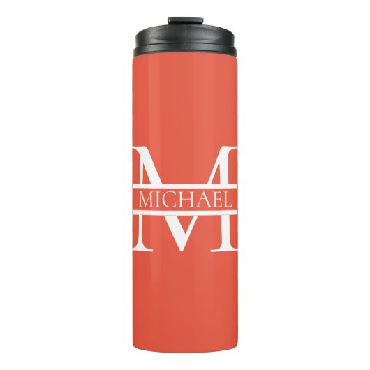 Personalisiertes Orange Monogramm und Name Thermosbecher (Vorderseite)