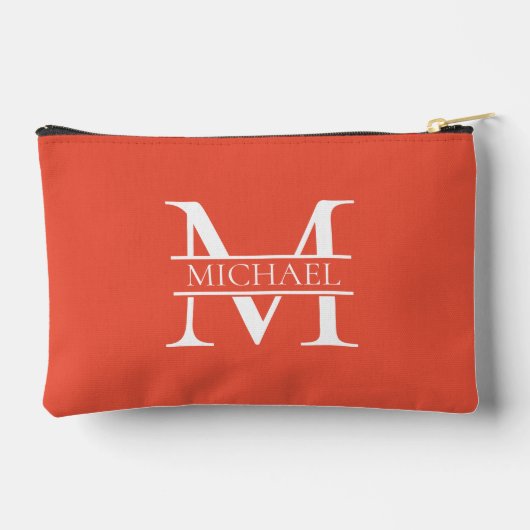 Personalisiertes Orange Monogramm und Name Zubehörtasche (Rückseite)