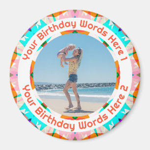 Personalisiertes Orange Pink Frohes Geburtstagsfot Magnet