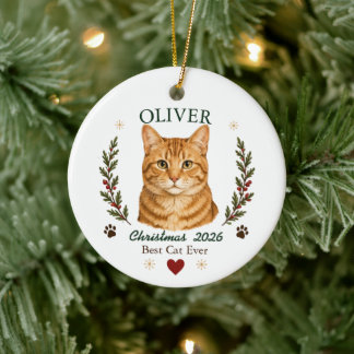 Personalisiertes Orange Tabby Katze Weihnachten Keramik Ornament
