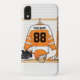 Personalisiertes Orange- und Weißeisenhockey Jerse Case-Mate iPhone Hülle