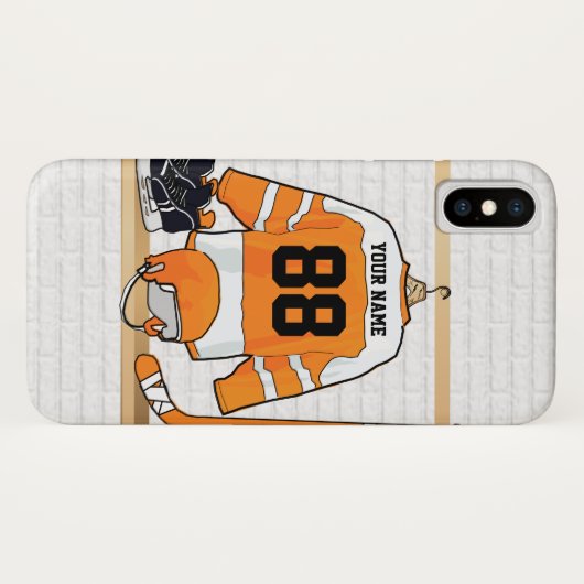 Personalisiertes Orange- und Weißeisenhockey Jerse Case-Mate iPhone Hülle (Rückseite (Horizontal))