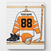 Personalisiertes Orange- und Weißeisenhockey Jerse Fotoplatte (Vorderseite)