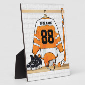 Personalisiertes Orange- und Weißeisenhockey Jerse Fotoplatte (Seite)