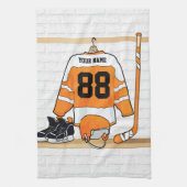 Personalisiertes Orange- und Weißeisenhockey Jerse Geschirrtuch (Vertikal)