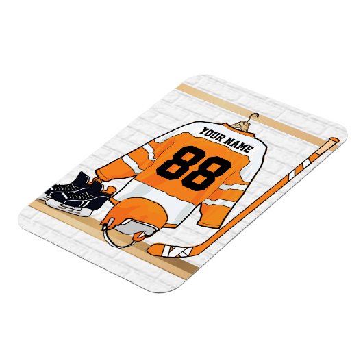 Personalisiertes Orange- und Weißeisenhockey Jerse Magnet (Linke Seite)